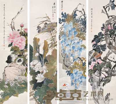 王梦白 1937年作 花鸟 四屏 149×39cm×4